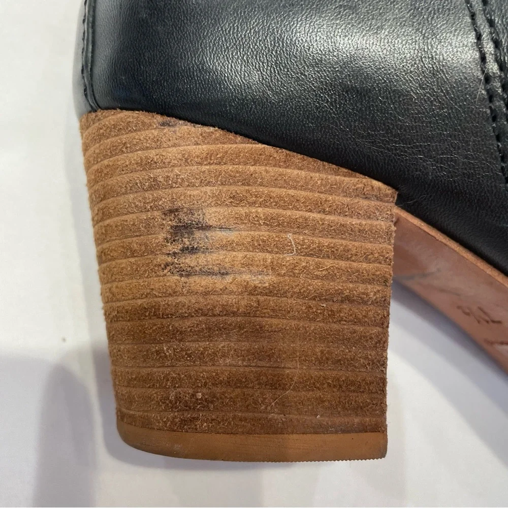 Madewell Womens Black Leather Ankle Boots‎ Side Zipper Wood Block Heel Size 7.5